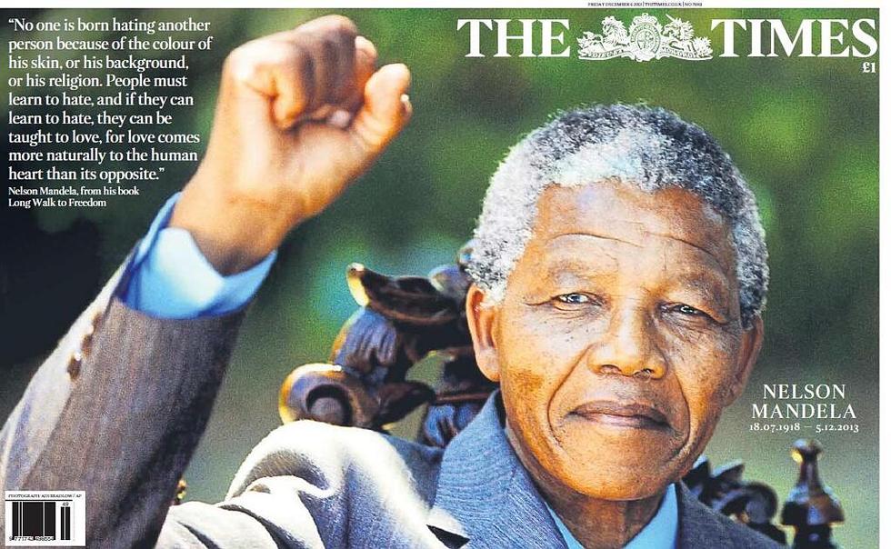 Nelson Mandela newspaper front covers