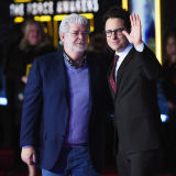 George Lucas and JJ Abrams at Star Wars Force Awakens world premiere in Los Angeles​