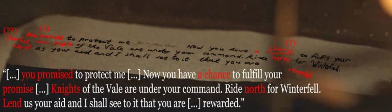 game of thrones has a fan figured out sansas letter what did sansa s letter say