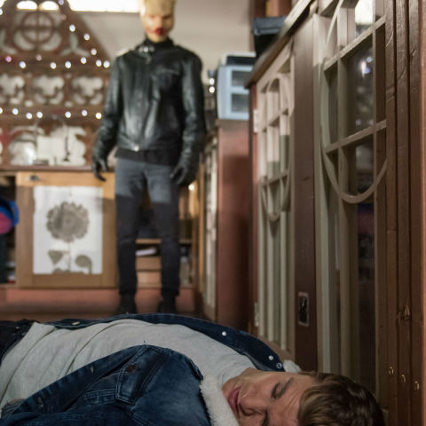 Nathan Nightingale gets knocked unconscious as The Dog is burgled in Hollyoaks