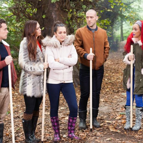 The McQueens and Donovans search for Celine in Hollyoaks