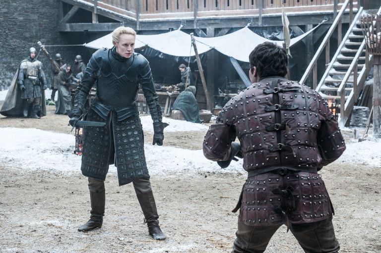Game of Thrones, S7E1: Brienne of Tarth spars with Podrick