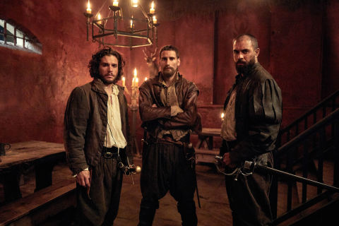 Robert Catesby (KIT HARINGTON), Thomas Wintour (EDWARD HOLCROFT), Faulkes (TOM CULLEN) in BBC's Gunpowder