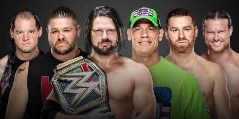 Baron Corbin, Kevin Owens, AJ Styles, John Cena, Sami Zayn, Dolph Ziggler dans le WWE Fastlane 2018 Six-Pack Challenge pour le Championnat de la WWE